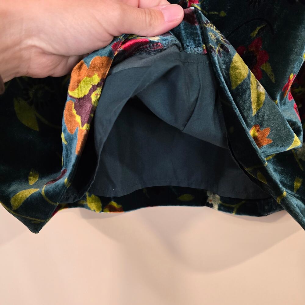 LOFT Dark Green Floral Velvet Mini Skirt with Multicolor Blooms - Picture 8 of 10